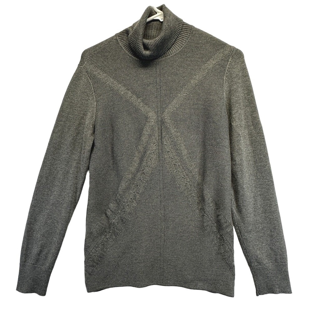 Charcoal Gray Turtleneck Sweater Chevron Mixed Knit Pullover Long Sleeve Mens S